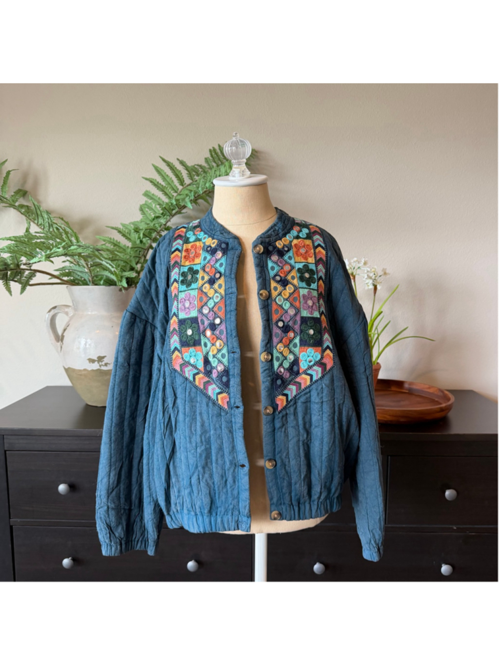 Women's Natura Teal Multicolor Embroidered Quilted Jacket L/XL - Picture 2 of 6